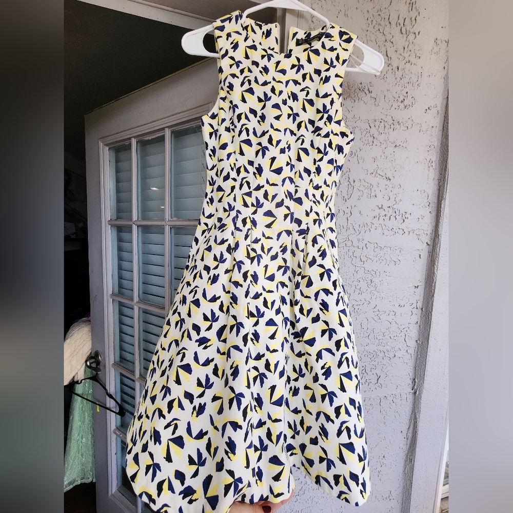 Zara COTTON Trafaluc Sleeveless Tribal Leaf Patterned Peplum Fit & Flare Dress